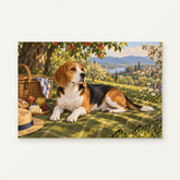 A Beagle's Sunday Paint by Numbers Kit — original artwork displayed as a canvas on a warm off-white wall.