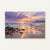 After the Coastal Rain Paint by Numbers Kit — original artwork displayed as a canvas on a warm off-white wall.