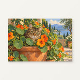 Among the Nasturtiums Paint by Numbers Kit — original artwork displayed as a canvas on a warm off-white wall.