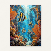 Angelfish in the Coral Cathedral Paint by Numbers Kit — original artwork displayed as a canvas on a warm off-white wall.