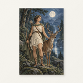 Artemis in the Moonlit Wood Paint by Numbers Kit — original artwork displayed as a canvas on a warm off-white wall.
