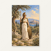 Athena and the Olive Grove Paint by Numbers Kit — original artwork displayed as a canvas on a warm off-white wall.