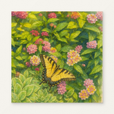 Butterfly In The Garden Paint by Numbers Kit displayed on a warm off-white wall; complete original artwork.