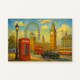 Cab in the Big Ben Light Paint by Numbers Kit — original artwork displayed as a canvas on a warm off-white wall.