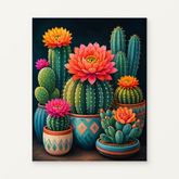 Cactus Garden Paint by Numbers Kit — original artwork displayed as a canvas on a warm off-white wall.