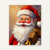 Classic Santa Paint by Numbers Kit — original artwork displayed as a canvas on a warm off-white wall.