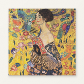Lady with a Fan — Gustav Klimt Paint by Numbers Kit — complete artwork displayed on a canvas against a warm off-white wall.