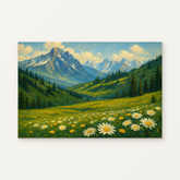 Evergreens in the Highlands Paint by Numbers Kit — original artwork displayed as a canvas on a warm off-white wall.