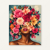 Portrait with Roses and Flowers Paint by Numbers Kit — original artwork displayed as a canvas on a warm off-white wall.