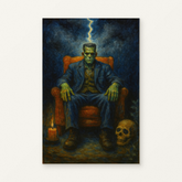 Frankenstein's Stormy Reflection Paint by Numbers Kit — original artwork displayed as a canvas on a warm off-white wall.