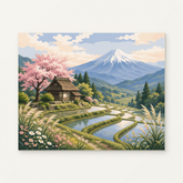Fuji Blossom Paint by Numbers Kit — original artwork displayed as a canvas on a warm off-white wall.
