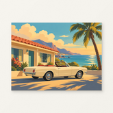 Golden Coast Getaway Paint by Numbers Kit — complete artwork displayed on a canvas against a warm off-white wall.