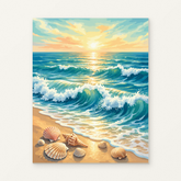 Golden Tide Paint by Numbers Kit — original artwork displayed as a canvas on a warm off-white wall.