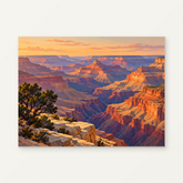 Grand Canyon Golden Hour Paint by Numbers Kit — complete artwork displayed on a canvas against a warm off-white wall.