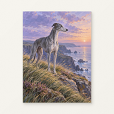 Greyhound at First Light Paint by Numbers Kit — original artwork displayed as a canvas on a warm off-white wall.