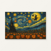 Halloween Night in Van Gogh Style Paint by Numbers Kit — original artwork displayed as a canvas on a warm off-white wall.