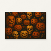 Halloween Still Life with Skulls Paint by Numbers Kit — original artwork displayed as a canvas on a warm off-white wall.