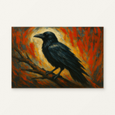 Raven in the Emberlight Paint by Numbers Kit — original artwork displayed as a canvas on a warm off-white wall.
