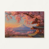 Japan Sakura over Fuji Paint by Numbers Kit — original artwork displayed as a canvas on a warm off-white wall.