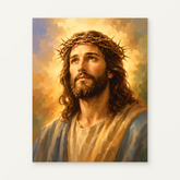Jesus Portrait Paint by Numbers Kit — original artwork displayed as a canvas on a warm off-white wall.