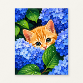 Kitten Bloom Paint by Numbers Kit — original artwork displayed as a canvas on a warm off-white wall.