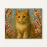 Kitten in the Blossoms Paint by Numbers Kit — original artwork displayed as a canvas on a warm off-white wall.