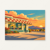 Last Light at the Diner Paint by Numbers Kit — complete artwork displayed on a canvas against a warm off-white wall.