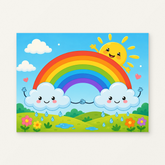 Little Rainbow Joy Paint by Numbers Kit — original artwork displayed as a canvas on a warm off-white wall.