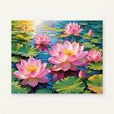 Lotus Serenity Paint by Numbers Kit — original artwork displayed as a canvas on a warm off-white wall.