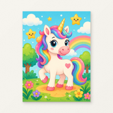Magical Unicorn Paint by Numbers Kit — original artwork displayed as a canvas on a warm off-white wall.