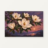 Magnolia at Twilight Paint by Numbers Kit — original artwork displayed as a canvas on a warm off-white wall.