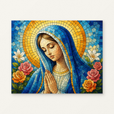 Mama Mary’s Grace Paint by Numbers Kit — original artwork displayed as a canvas on a warm off-white wall.
