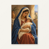 Mary and the Child Paint by Numbers Kit — original artwork displayed as a canvas on a warm off-white wall.