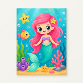 Mermaid’s Garden Paint by Numbers Kit — original artwork displayed as a canvas on a warm off-white wall.