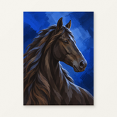 Midnight in Blue Paint by Numbers Kit — complete artwork displayed on a canvas against a warm off-white wall.