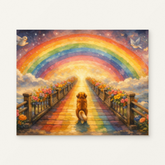 Rainbow Over a Peaceful Path Paint by Numbers Kit — original artwork displayed as a canvas on a warm off-white wall.