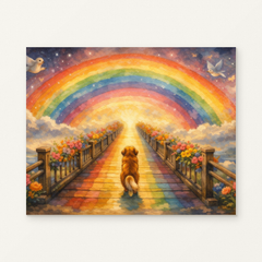 Rainbow Over a Peaceful Path Paint by Numbers Kit — original artwork displayed as a canvas on a warm off-white wall.