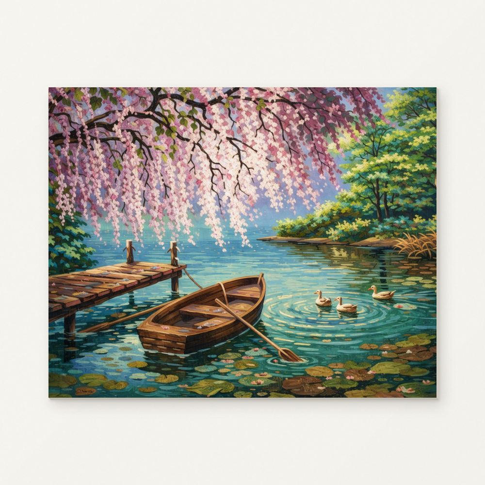 Blossoms by Peaceful Water Paint by Numbers Kit — original artwork displayed as a canvas on a warm off-white wall.