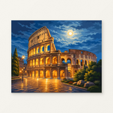 Moonlit Colosseum Paint by Numbers Kit — original artwork displayed as a canvas on a warm off-white wall.