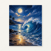 Moonlit Wave Paint by Numbers Kit — original artwork displayed as a canvas on a warm off-white wall.