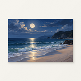 Moonrise over the Quiet Shore Paint by Numbers Kit — original artwork displayed as a canvas on a warm off-white wall.