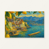 Morning in Amalfi, Italy Paint by Numbers Kit — original artwork displayed as a canvas on a warm off-white wall.