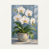 Orchids in the Conservatory Paint by Numbers Kit — original artwork displayed as a canvas on a warm off-white wall.