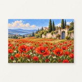 Poppies beyond the Garden Wall Paint by Numbers Kit — original artwork displayed as a canvas on a warm off-white wall.
