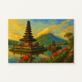 Reflections in Bali Waters Paint by Numbers Kit — original artwork displayed as a canvas on a warm off-white wall.