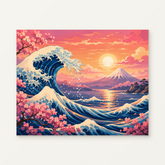 Sakura Wave Paint by Numbers Kit — original artwork displayed as a canvas on a warm off-white wall.