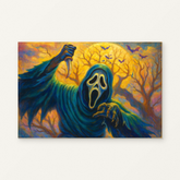 Halloween Figure Under a Twilight Sky Paint by Numbers Kit — original artwork displayed as a canvas on a warm off-white wall.
