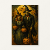 Skeletal Couple Under Full Moon Paint by Numbers Kit — original artwork displayed as a canvas on a warm off-white wall.