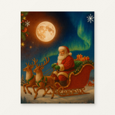 Santa and Reindeer Under the Northern Lights Paint by Numbers Kit — original artwork displayed as a canvas on a warm off-white wall.
