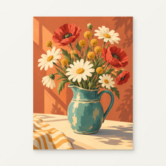 Sunday Market Flowers Paint by Numbers Kit — complete artwork displayed on a canvas against a warm off-white wall.